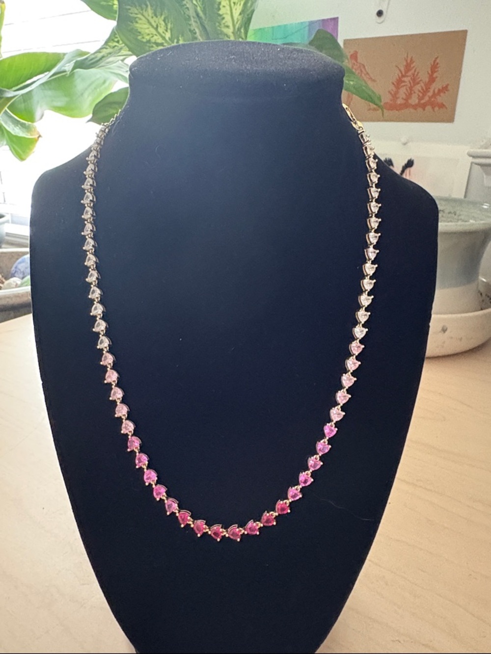 Jordan Sky Gradient Pink Heart Tennis Necklace - Elegant Women's Jewelry